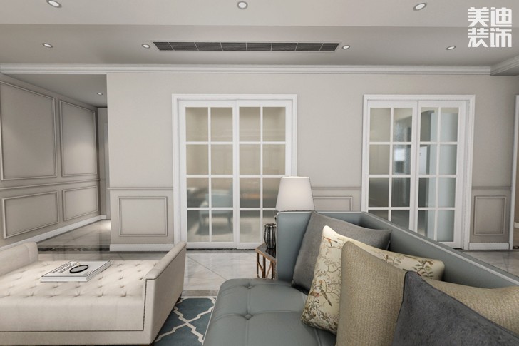 天祥水晶灣160平米輕奢美式風(fēng)格裝修效果圖--客廳