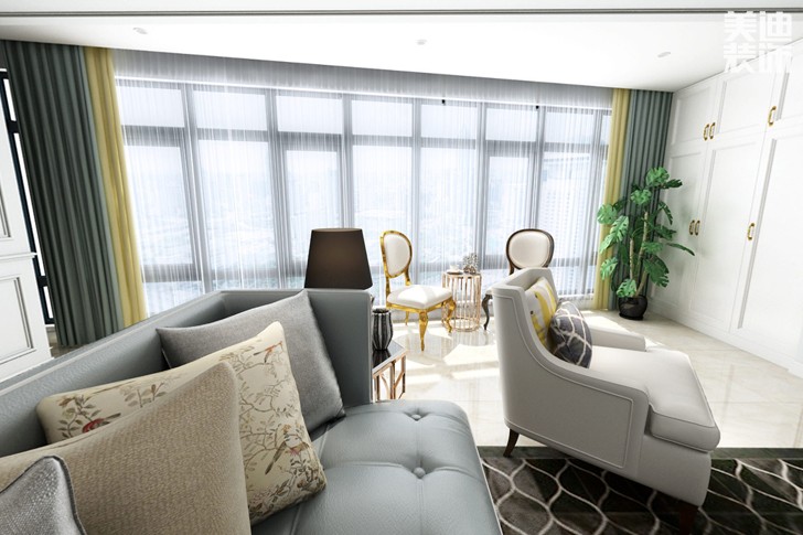 天祥水晶灣160平米輕奢美式風(fēng)格裝修效果圖--客廳