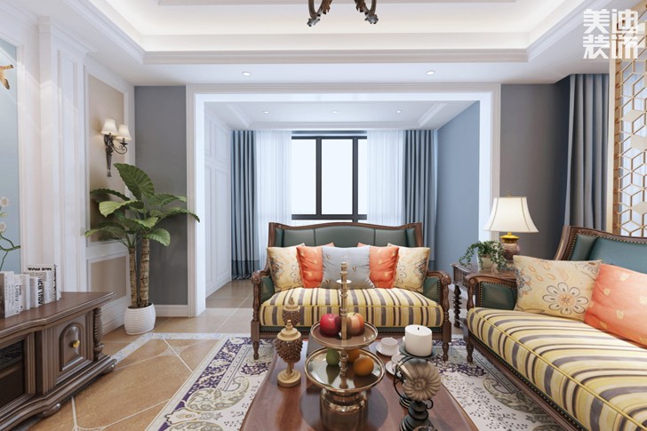 恒廣國(guó)際景園127平米美式風(fēng)格裝修效果圖--客廳