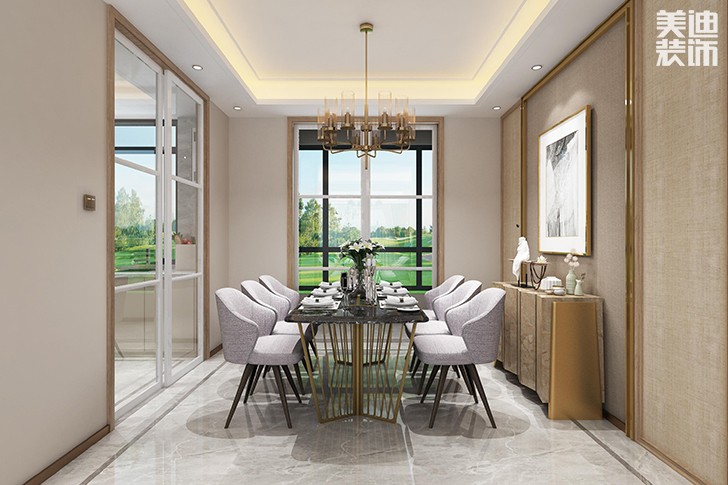 新華聯(lián)夢(mèng)想城109平港式輕奢風(fēng)裝修案例效果圖--餐廳