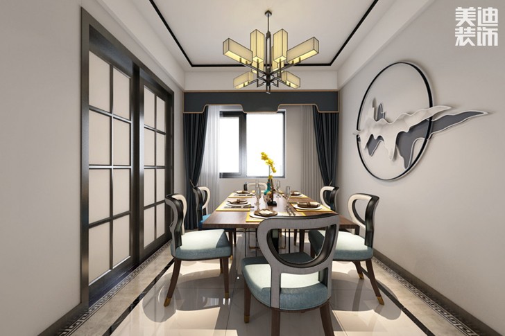 新時(shí)代廣場128平新中式裝修案例實(shí)拍圖--餐廳