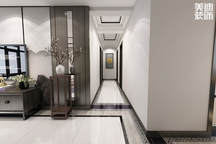 新時(shí)代廣場128平新中式裝修案例實(shí)拍圖--過道
