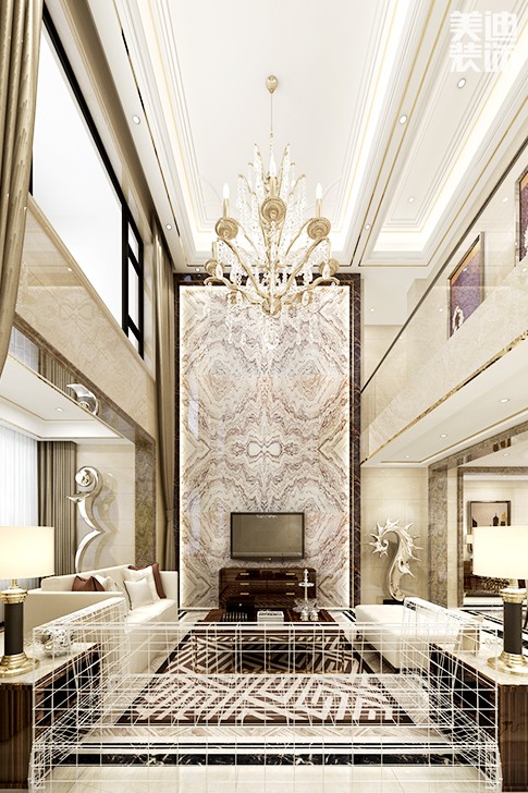 綠地之窗220平米港式風(fēng)格風(fēng)格裝修案例效果圖--客廳