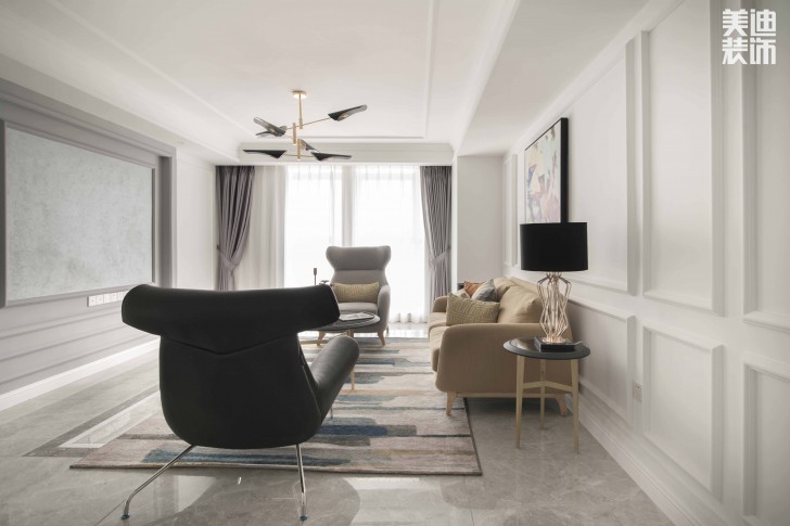 紅星店樣板間90平米簡歐風(fēng)格裝修案例實(shí)拍圖--客廳