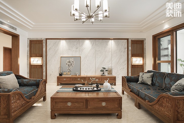 青竹園·曦園 295㎡書香之家，新中式裝修實拍圖--客廳