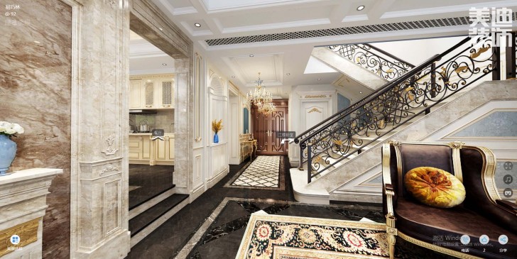 碧桂園-春江翠韻300平米法式風格裝修案例效果圖--玄關、樓梯