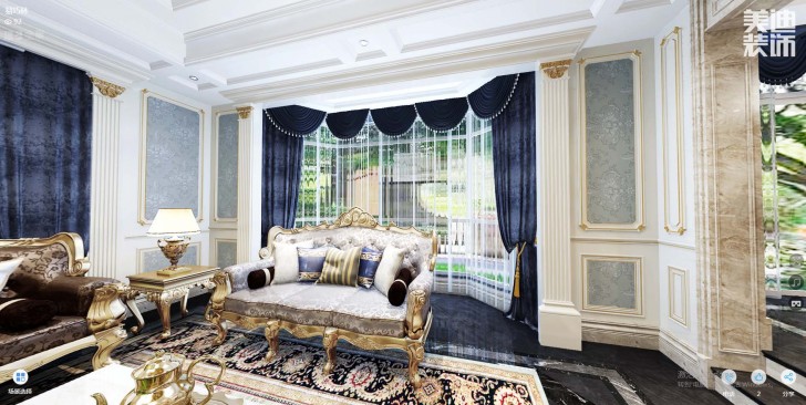碧桂園-春江翠韻300平米法式風格裝修案例效果圖--客廳