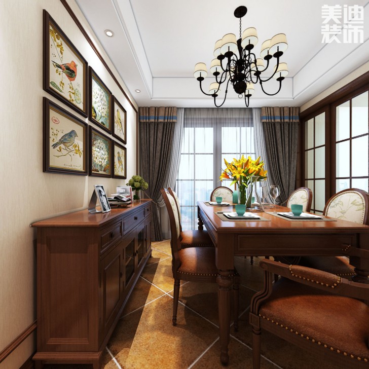 華潤橡樹灣140平米美式風格裝修案例效果圖--餐廳