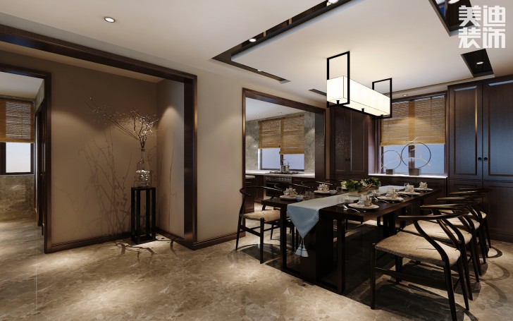 蘭僑公館320平米新中式風(fēng)格裝修案例效果圖--餐廳