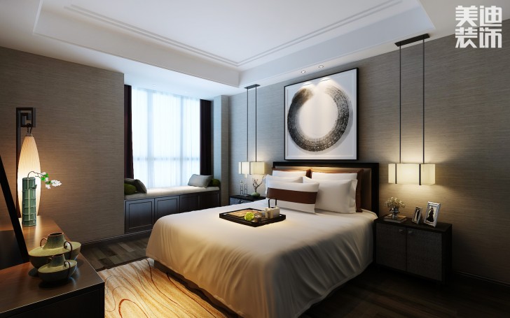 蘭僑公館320平米新中式風(fēng)格裝修案例效果圖--臥室