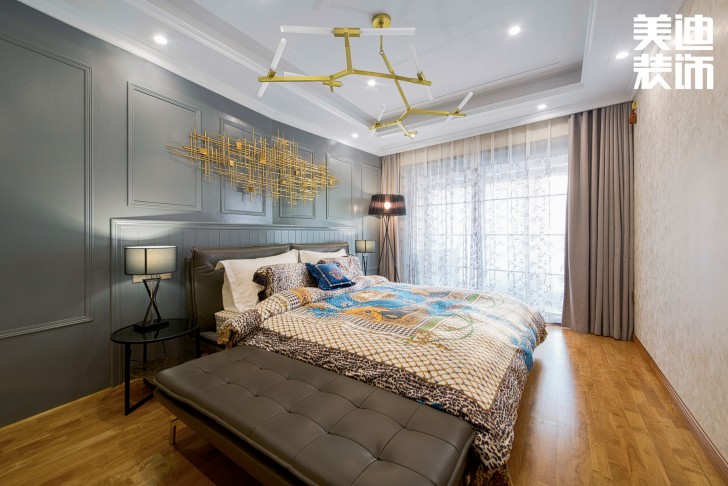 北辰定江洋260㎡現(xiàn)代混搭風(fēng)格裝修案例實(shí)拍圖-臥室