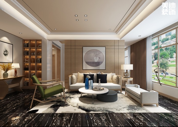 艾美瀟湘220平米新中式風(fēng)格案例圖--客廳
