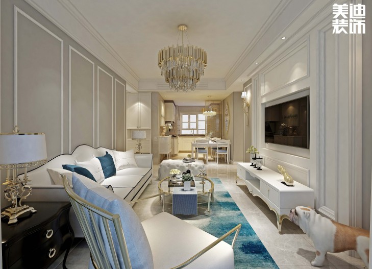 信合城115平米輕奢風格裝修案例效果圖--客廳