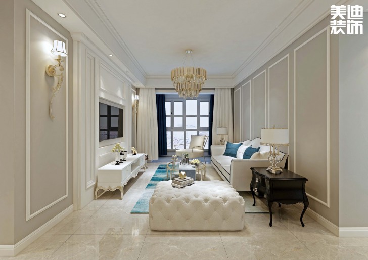 信合城115平米輕奢風格裝修案例效果圖--客廳