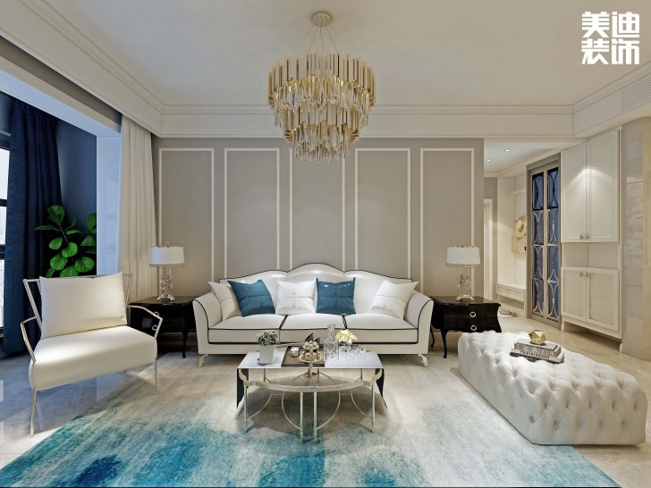 信合城115平米輕奢風格裝修案例效果圖--客廳