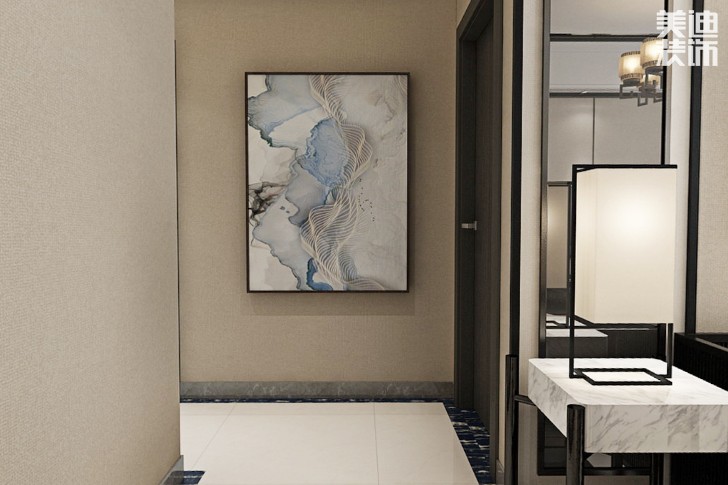 恒大御景天下130平米新中式風(fēng)格裝修案例效果圖--過道