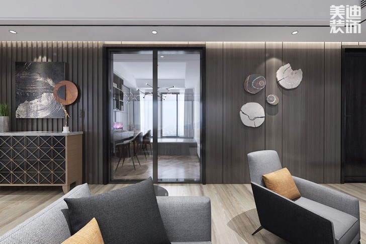 建發(fā)中央悅府140現(xiàn)代風(fēng)格裝修案例效果圖--客廳