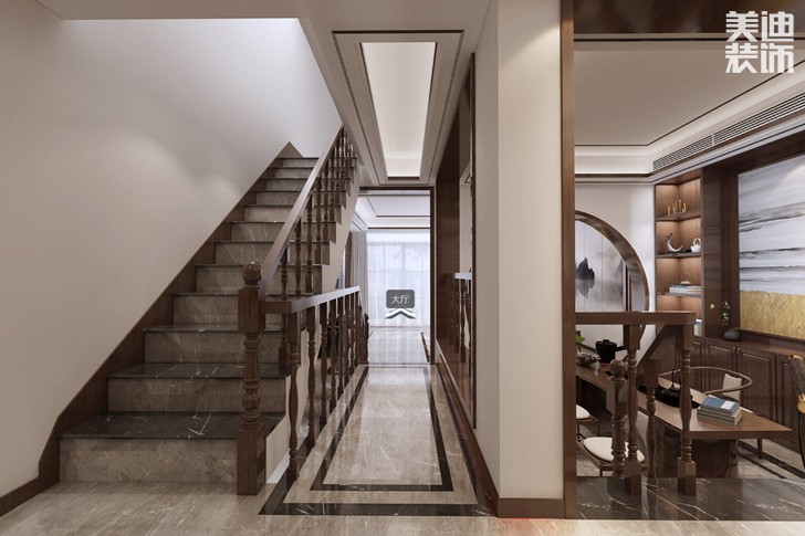 南山蘇迪亞諾500平米新中式風(fēng)格裝修案例效果圖--過道