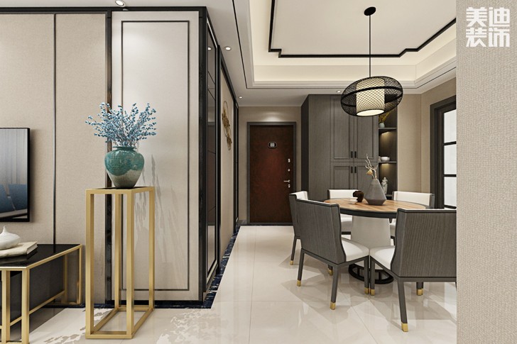 2恒大御景天下130平米新中式風(fēng)格裝修案例效果圖--餐廳