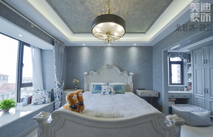 江山一號200平米灰調美式風格實拍案例--次臥