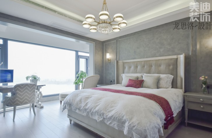 江山一號200平米灰調美式風格實拍案例--主臥