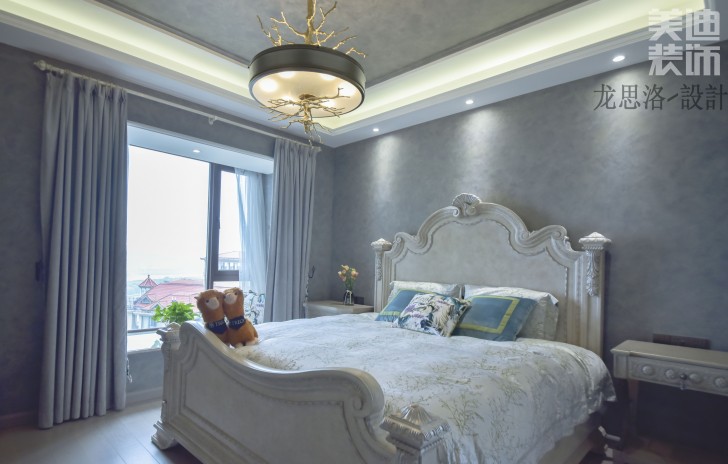 江山一號200平米灰調美式風格實拍案例--次臥
