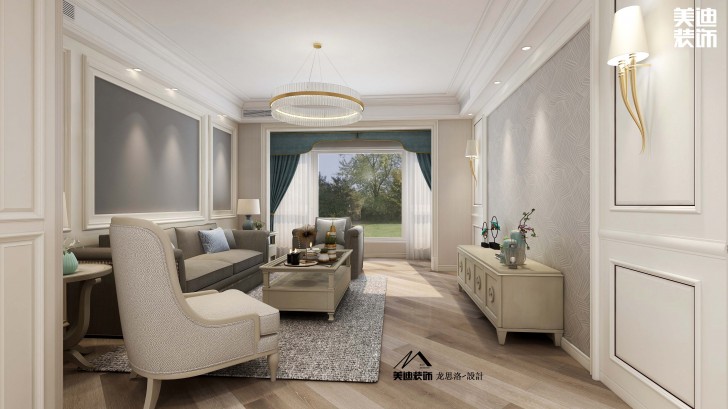 中航城140平米美式風格裝修案例效果圖--客廳