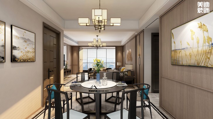 建發(fā)央璽180平米新中式風(fēng)格裝修案例效果圖--餐廳