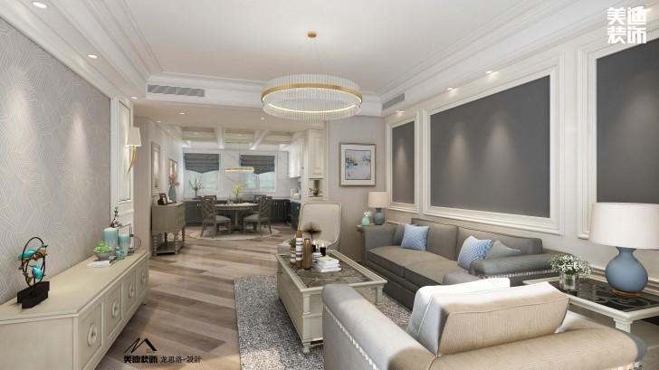 中航城140平米美式風格裝修案例效果圖--客廳