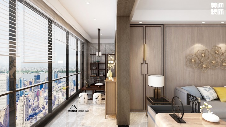 建發(fā)央璽180平米新中式風(fēng)格裝修案例效果圖--陽臺