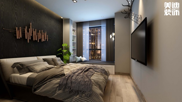 濱江中心城117平方米現(xiàn)代輕奢風(fēng)格案例效果圖--臥室