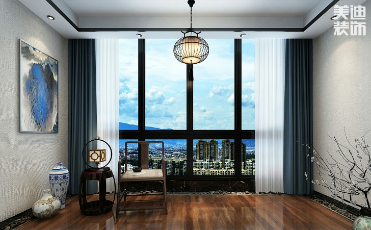 吉首新豪園小區(qū)170平米新中式風裝修案例效果圖-客廳