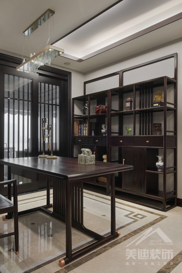 北辰定江洋285平米新中式風(fēng)裝修案例實(shí)拍圖-茶室