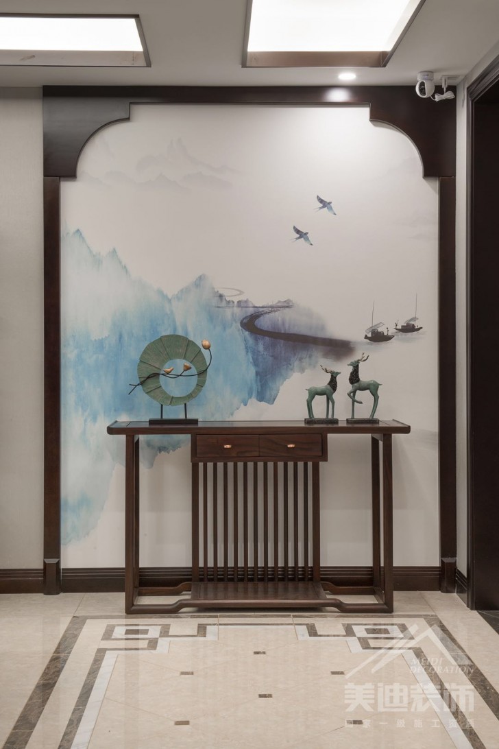 北辰定江洋285平米新中式風(fēng)裝修案例實(shí)拍圖-玄關(guān)