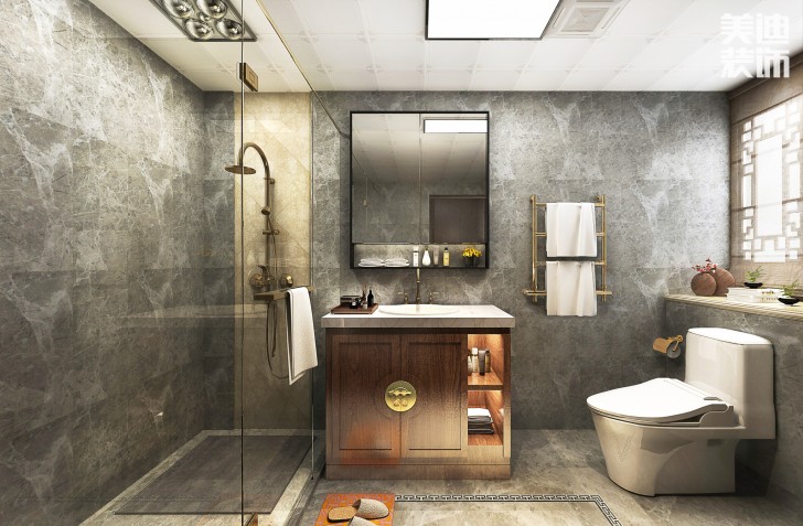 吉首新豪園小區(qū)170平米新中式風裝修案例效果圖-衛(wèi)生間