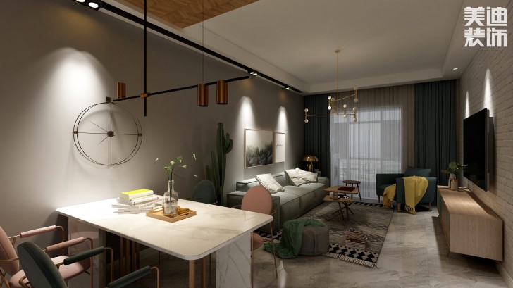 陽光城98㎡北歐風(fēng)格案例效果圖