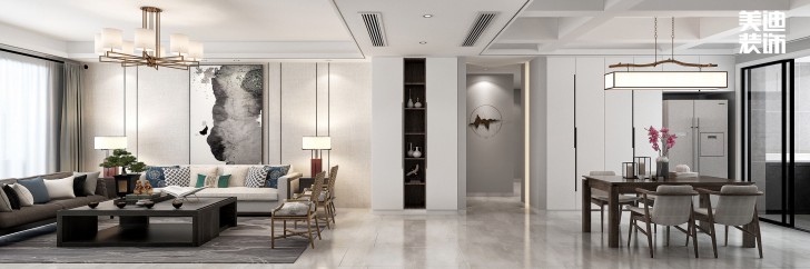 北城三角洲194平方米新中式風(fēng)格案例效果圖--客廳