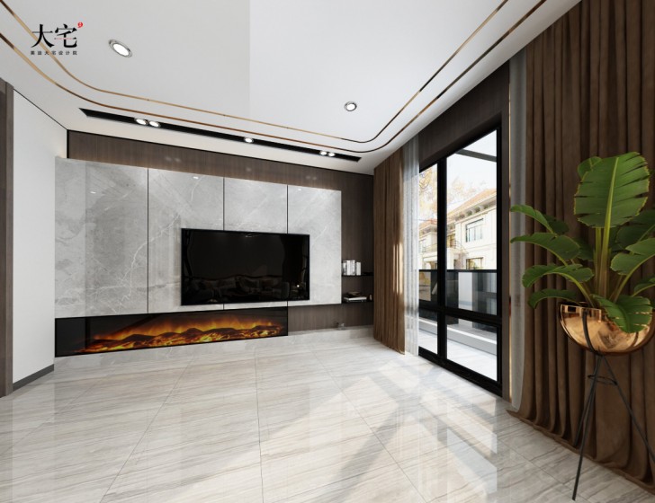 恒基旭輝湖山賦500平方米現(xiàn)代輕奢風(fēng)格案例效果圖-客廳