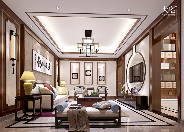 青竹湖聞鶯苑800平方米新中式風(fēng)格案例效果圖-起居室