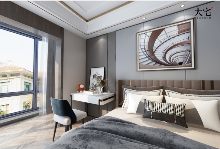 恒基旭輝湖山賦500平方米現(xiàn)代輕奢風(fēng)格案例效果圖-臥室