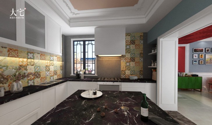 綠城高爾夫小鎮(zhèn)300平方米美式風(fēng)格案例效果圖-廚房