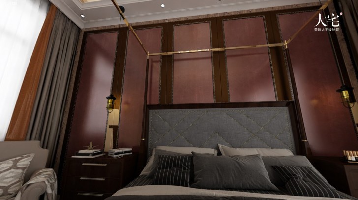 綠城高爾夫小鎮(zhèn)300平方米美式風(fēng)格案例效果圖-臥室