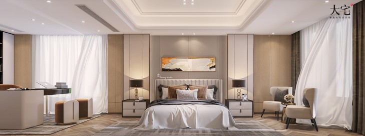 龍湖湘風原著1248平方米現(xiàn)代輕奢風格案例效果圖-臥室