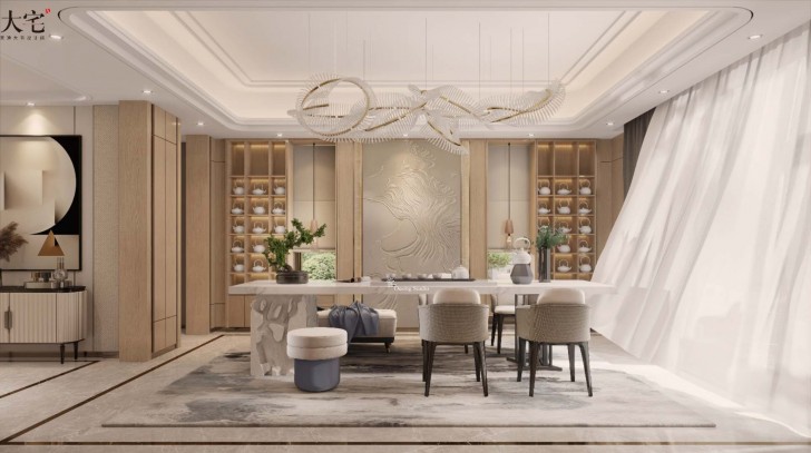 龍湖湘風原著1248平方米現(xiàn)代輕奢風格案例效果圖-茶室