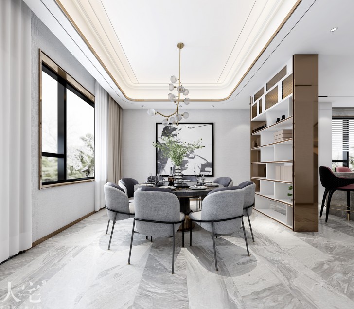 梅溪香山500平方米現(xiàn)代輕奢風(fēng)格案例效果圖-餐廳