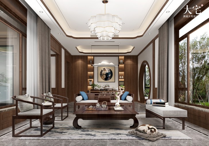 橘郡禮頓山620平方米中式風(fēng)格案例效果圖-客廳