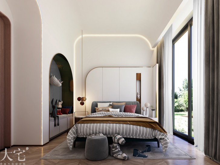 綠城高爾夫小鎮(zhèn)400平方米現(xiàn)代輕奢風格案例效果圖-臥室
