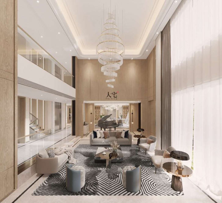 龍湖湘風原著1248平方米現(xiàn)代輕奢風格案例效果圖-客廳