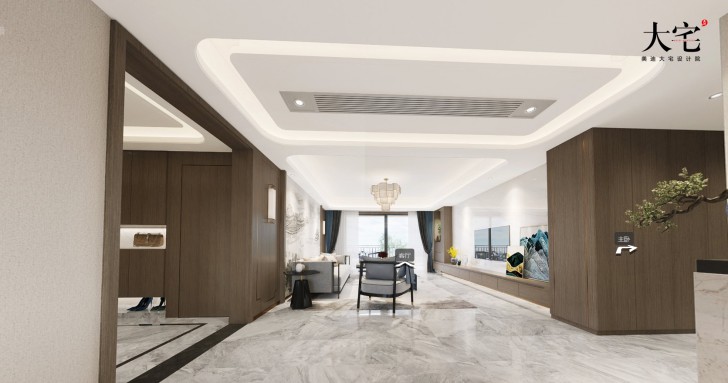 湘江壹號(hào)245平方米新中式風(fēng)格案例效果圖-客廳