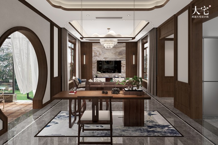 橘郡禮頓山620平方米中式風(fēng)格案例效果圖-會客廳